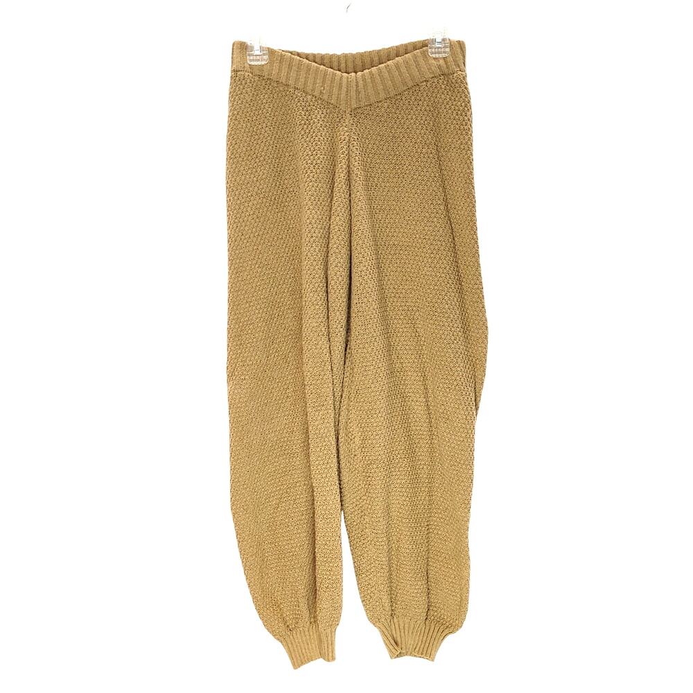 AQ-Sport Crochet Knit Cuffed Harem Pants High Waisted Cotton Blend Tan Womens M